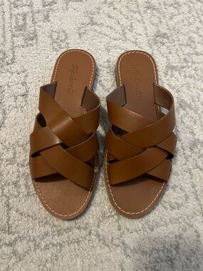 Madewell Tan Brown Leather Crisscross Slide Sandals